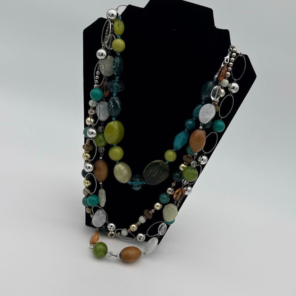 Mixed Media Boho Statement Necklace Lot of 4 – Wood Resin Glass Metal Runway Lay